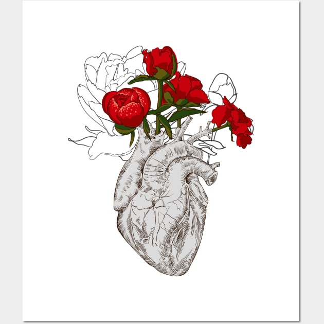 Human anatomical heart with flowers Wall Art by Olga Berlet